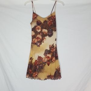 Wild Cat Flower String Dress Brown Tan Red SZ S